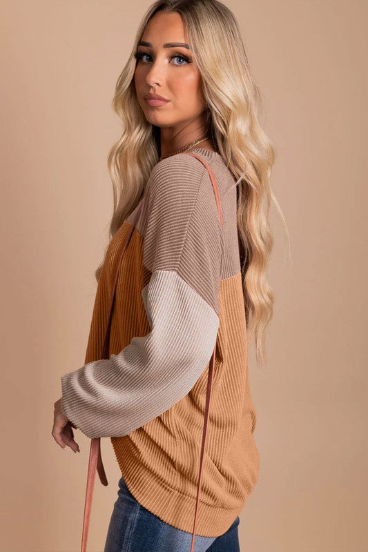 Ribbed Color Block Tunic Top-3 Colors