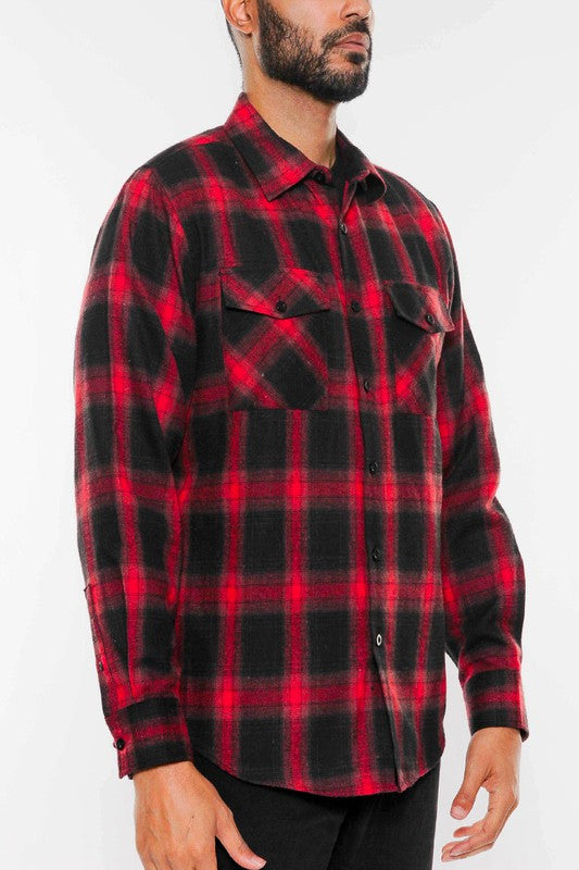 MEN'S FULL PLAID CHECKERED FLANNEL LONG SLEEVE-4 COLORS