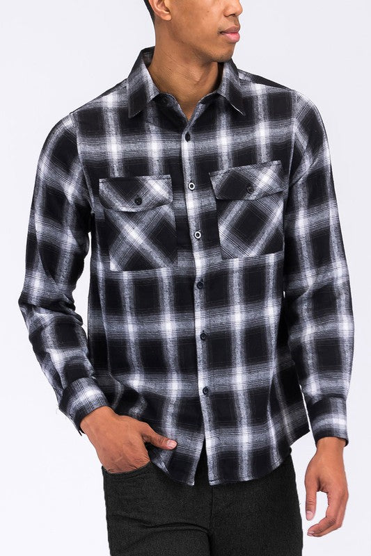 MEN'S FULL PLAID CHECKERED FLANNEL LONG SLEEVE-4 COLORS