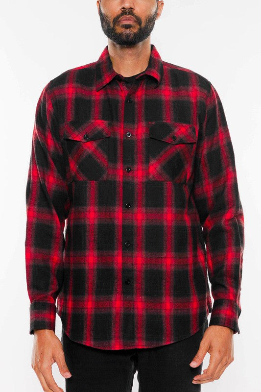 MEN'S FULL PLAID CHECKERED FLANNEL LONG SLEEVE-4 COLORS