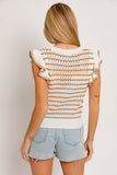 Round Neck Ruffle Sleeve Stripe Knit Top- 2 Colors
