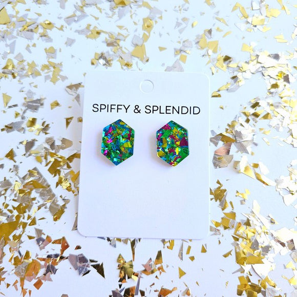 Emerald Studs - Green Sparkle Earrings