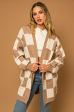 Taupe/White Checker Graphic Sweater Cardigan