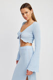 LONG SLEEVE FRONT TIE CROPPED TOP- 2 COLORS