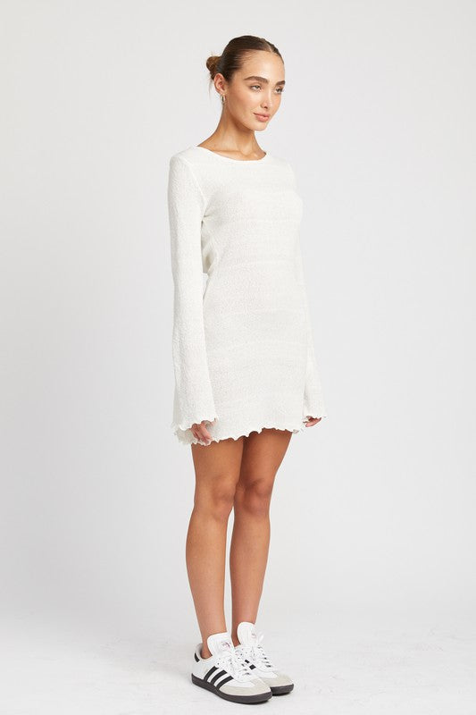 LETTICE HEM OPEN BACK MINI DRESS- 2 COLORS