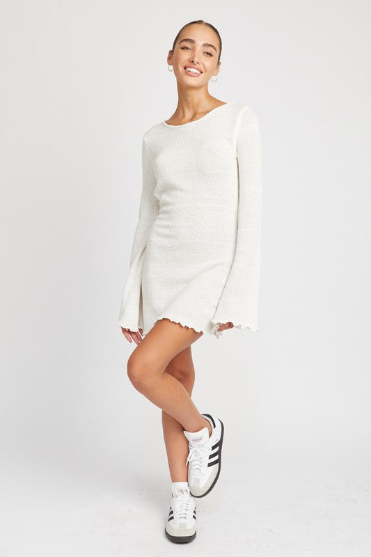 LETTICE HEM OPEN BACK MINI DRESS- 2 COLORS