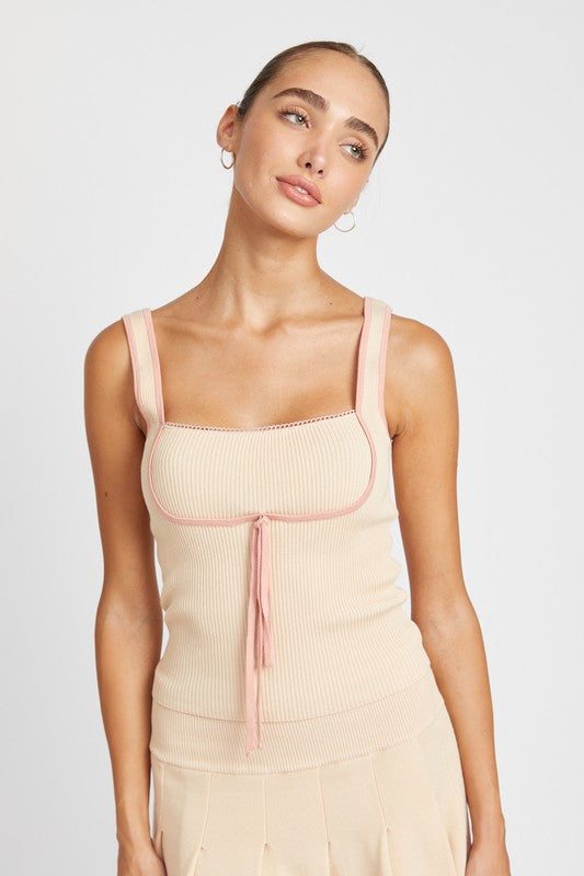 RIBBED TANK TOP WITH CONTRASTED SEAM- 2 COLORS