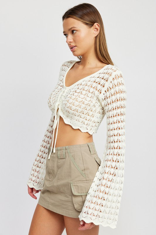 RUCHED CROCHET CROP TOP- 2 COLORS