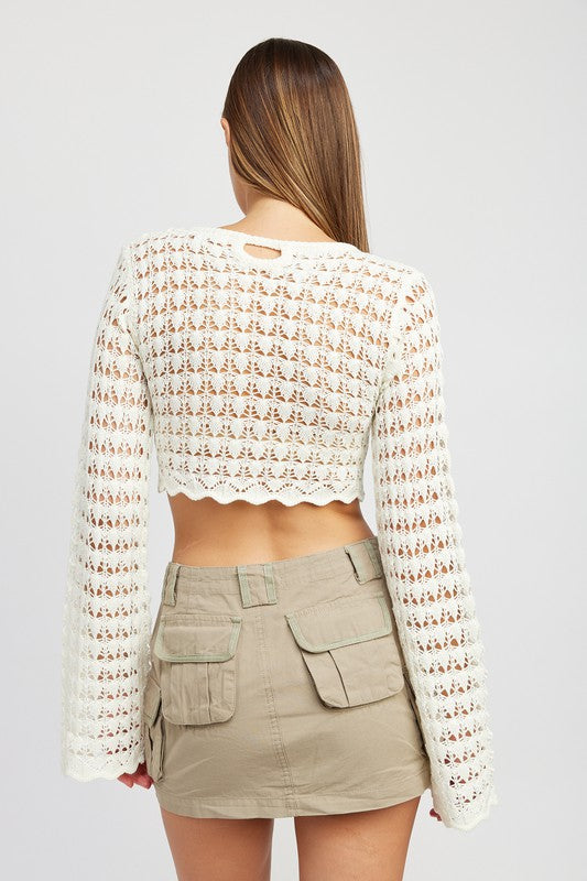 RUCHED CROCHET CROP TOP- 2 COLORS