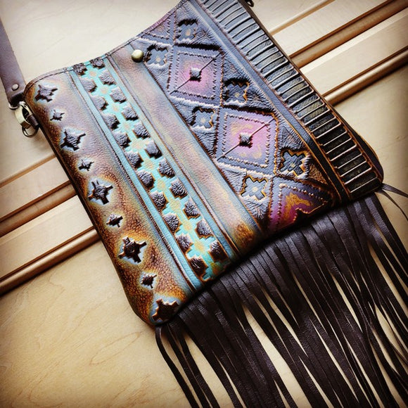 Small Crossbody Handbag Magenta Navajo Leather