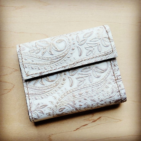 Tri-Fold Embossed Leather Wallet-Oyster Paisley