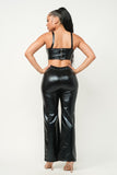 Metallic Pu Leather Corset Top & Pants Set- Black