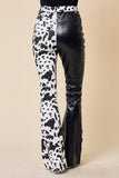 Tow-Toned Cow Print Leather/Denim Pants