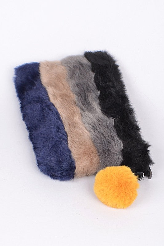Faux Fur Convertible Wristlet Crossbody Swing Bag-4 Colors