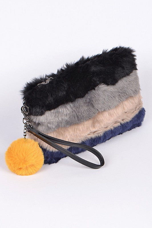 Faux Fur Convertible Wristlet Crossbody Swing Bag-4 Colors