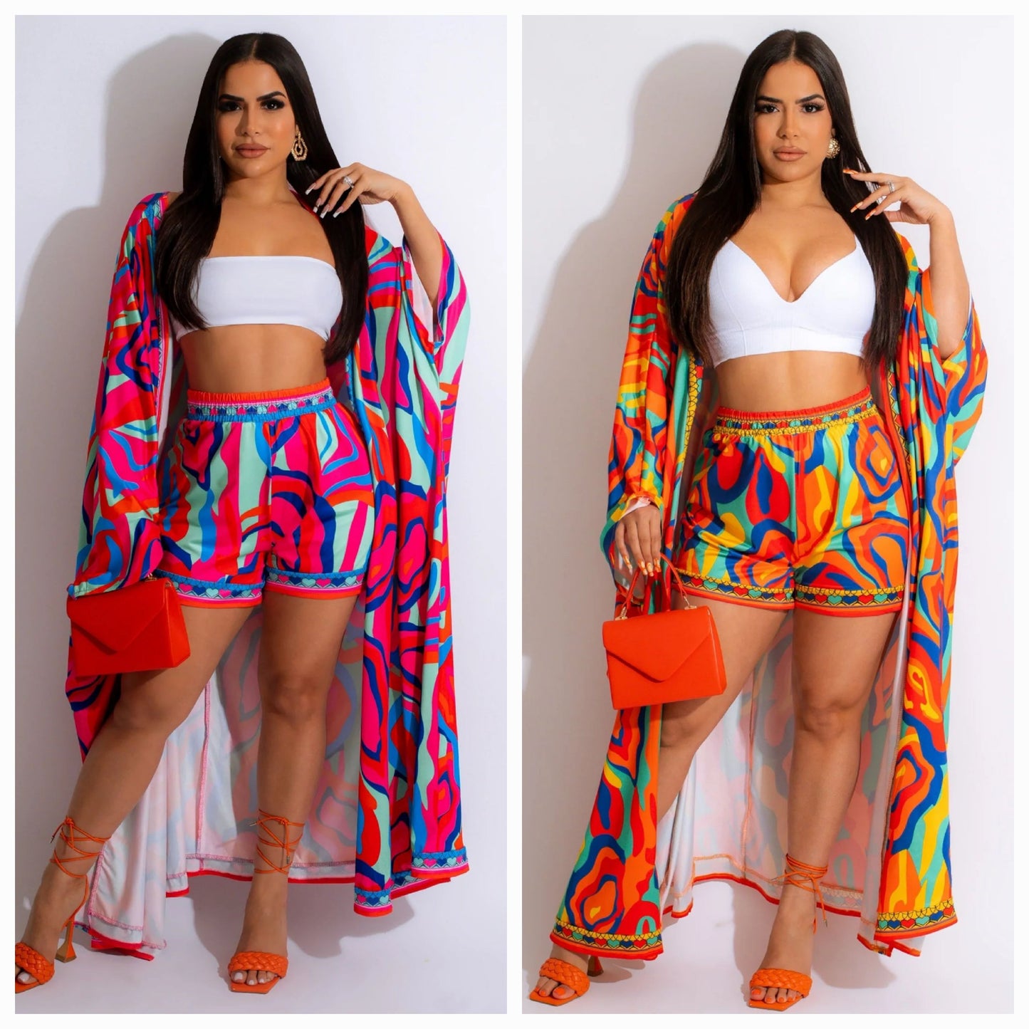 High Waist Shorts & Kimono Set