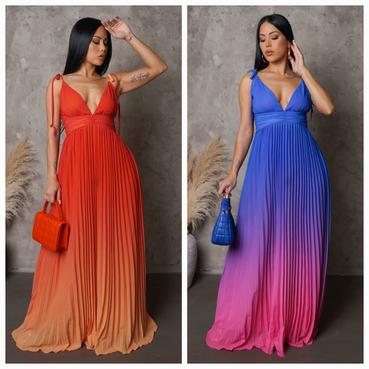 "Oh Delights" Ombre Pleated Maxi Dress
