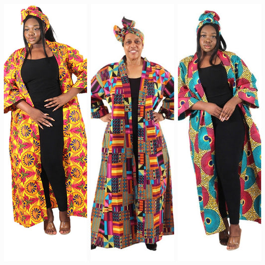 100% Cotton African Print Long Kimono