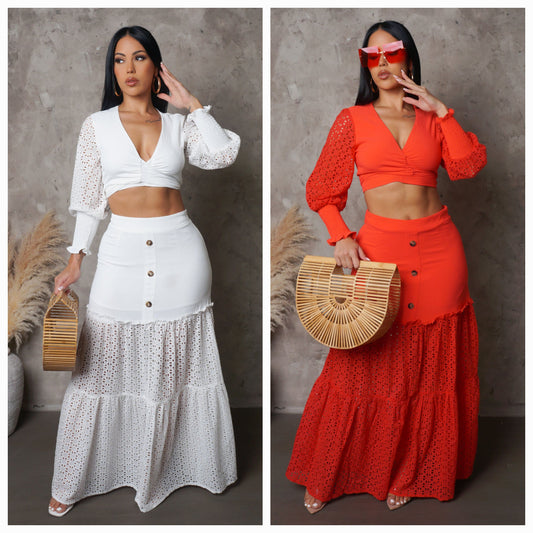 Part Lace Maxi Skirt & Top Set