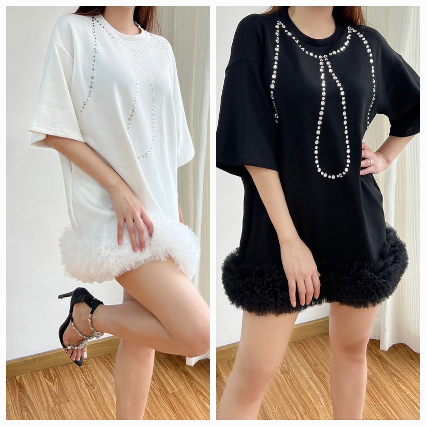 Embellished T shirt Dress LOOSE FIT