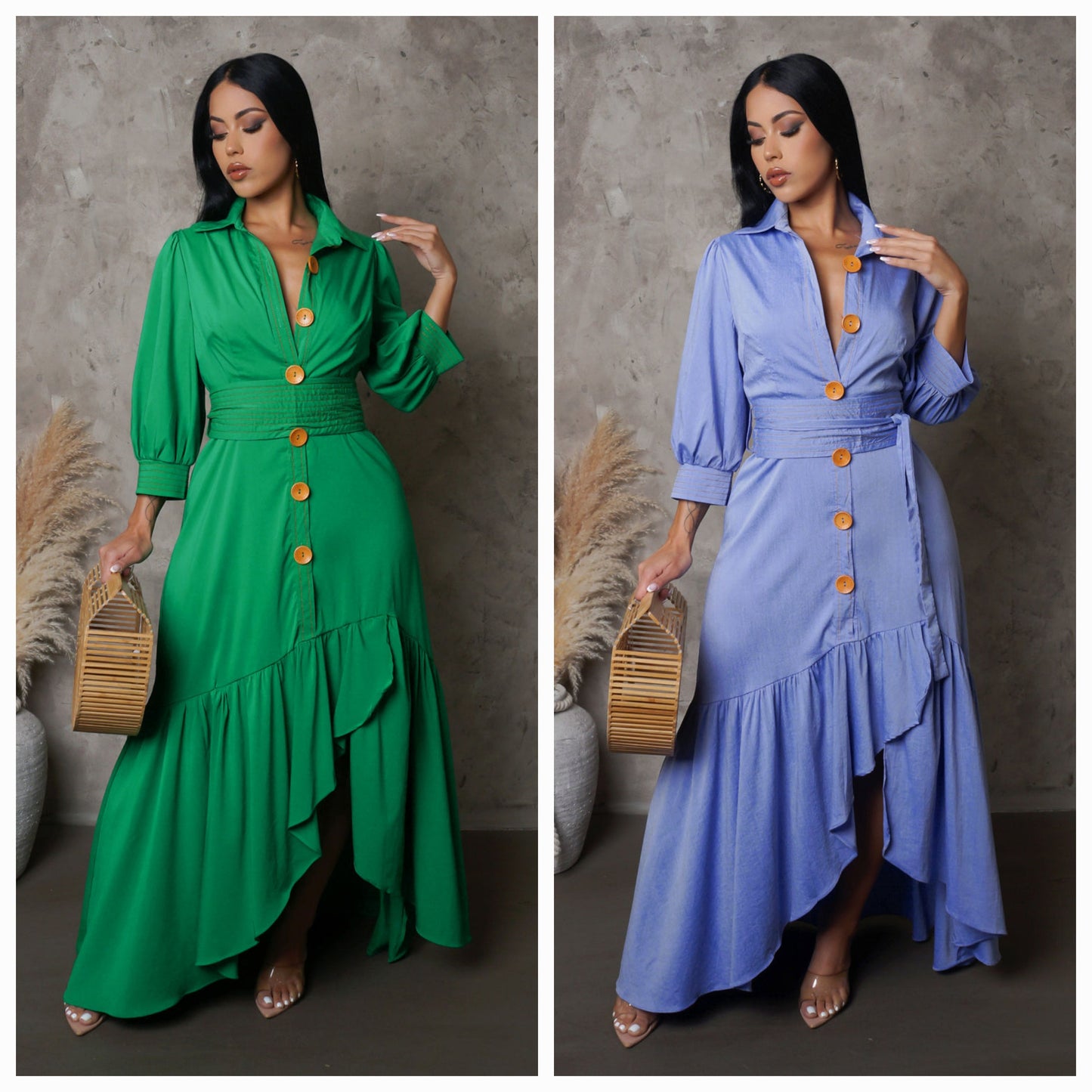 Diagonally Ruffled Maxi Dress