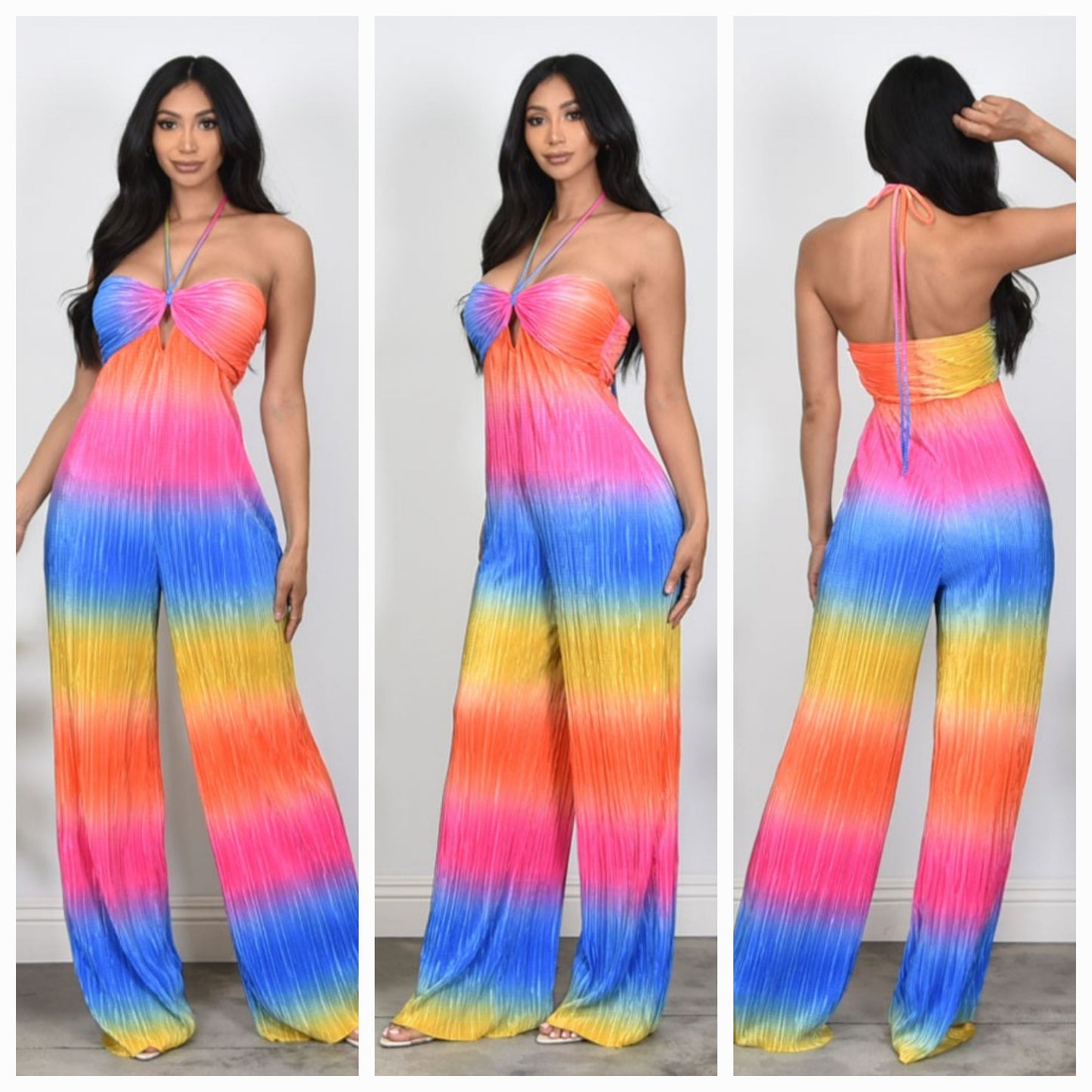 "Rays of Sunset" Halter Pleated Jumpsuit