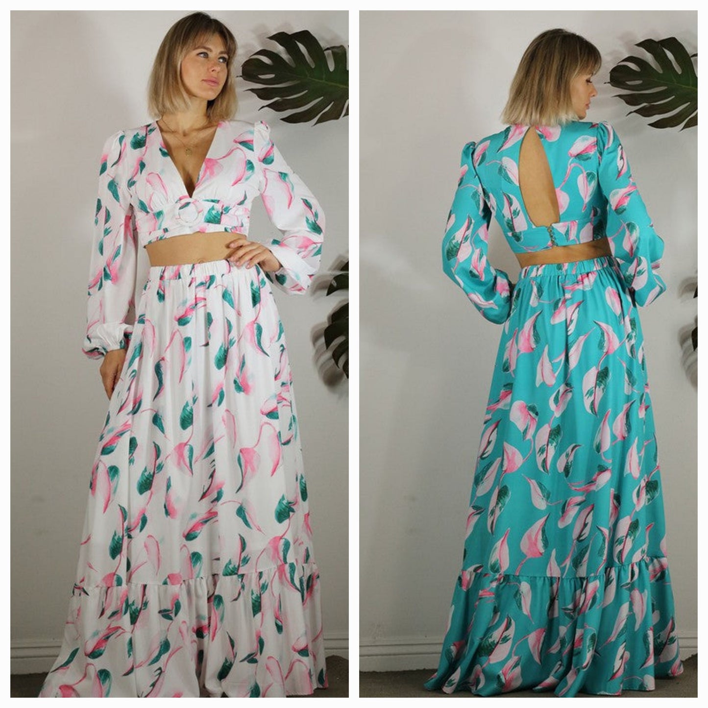 Botanical Printed Maxi Skirt Set