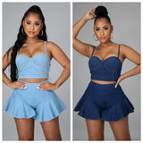 Denim Flare Shorts & Top Set