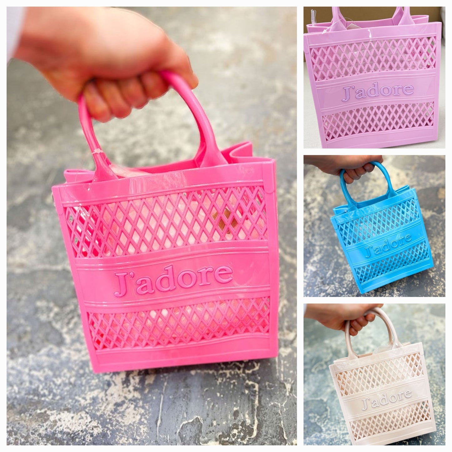 FISH NET PICNIC BUCKET STYLE HAND JELLY BAG (7 COLORS)