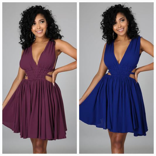 Spring Pleated Cut-Out Dress