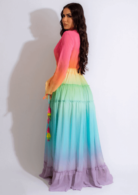 Ombre Chiffon Bubble Sleeve Maxi Dress