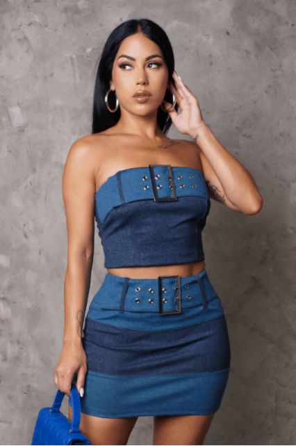 Buckled Up Denim Skirt Set