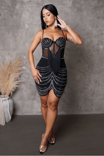 Rhinestone Mesh Bodycon Dress