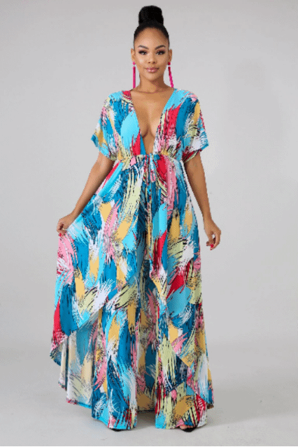 Color Streaked Maxi Pants & Top Vacation Set (Copy)