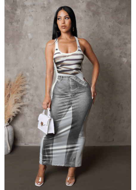 Denim Image Print Midi Dress (Copy)