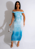 Bleached Color Midi Dress-Blue