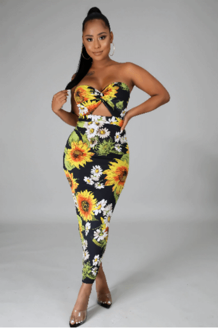 SunFlower Sleeveless Midi Dress