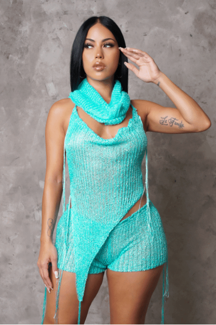Sexy Teal 3-Piece Shorts Set