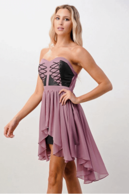 Vegan Leather Mix Tube Hi-Low Dress