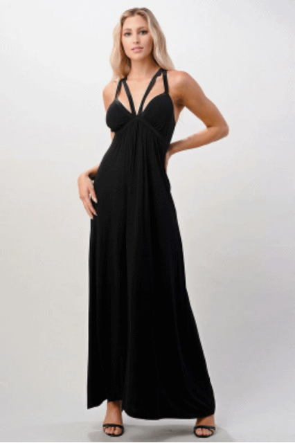 Criss Cross Double Strap Black Maxi Dress