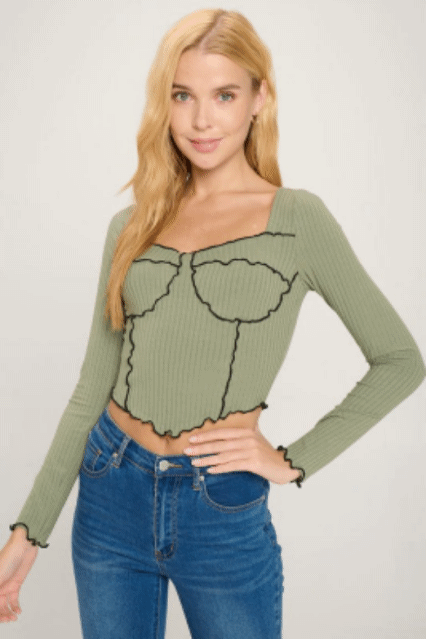 Women's Knit Bustier Style Long Sleeve Top (2 Colors)