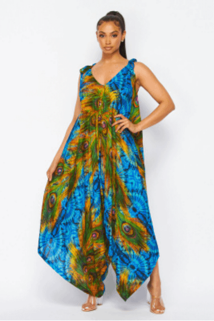 Peacock Print Harem Jumpsuit (3 Colors)