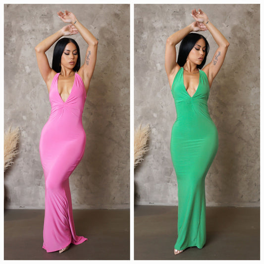 Ruched Open Back Maxi Dress