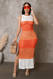 Crochet Coverup Double Slit Midi Dress
