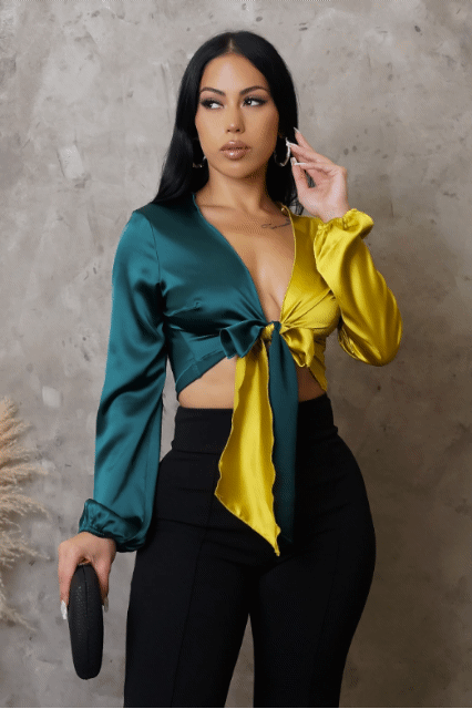 2-Toned Long Sleeve Cropped Top