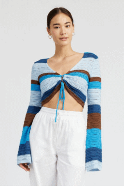 STRIPED CROCHET RUCHED TOP-2 COLORS