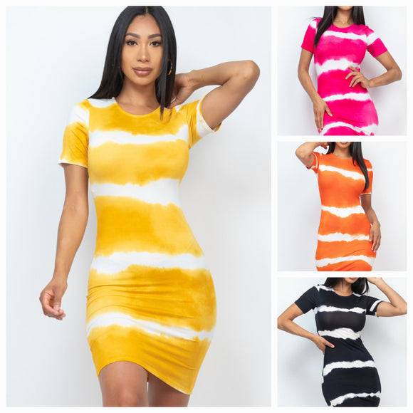 Stripe Tie-Dye Printed Mini Dress- 4 Colors