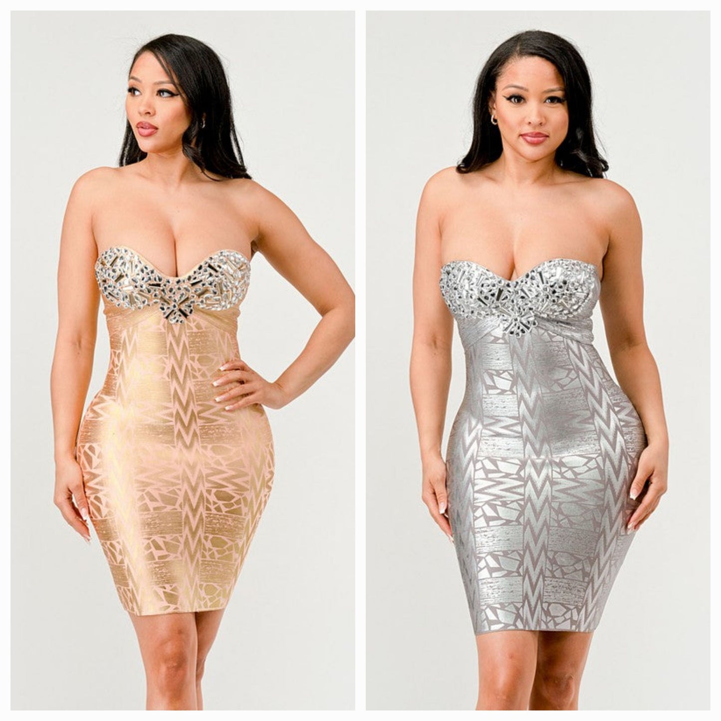 Gilded Glamour Strapless Dress-2 Colors