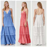 Shirred Ruffle Folded Detail Maxi Dress-3 Colors