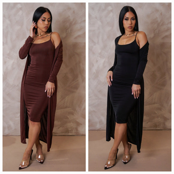 Knee Dress & Cardigan Set